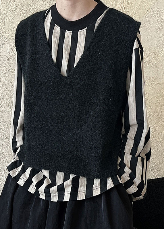 New Versatile White V Neck Knit Vest Sleeveless
