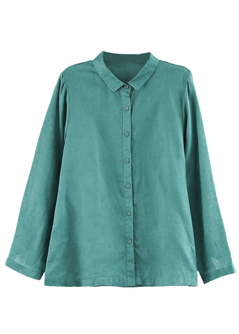 Rose Peter Pan Collar Color Single Breasted Linen Shirt Top Fall