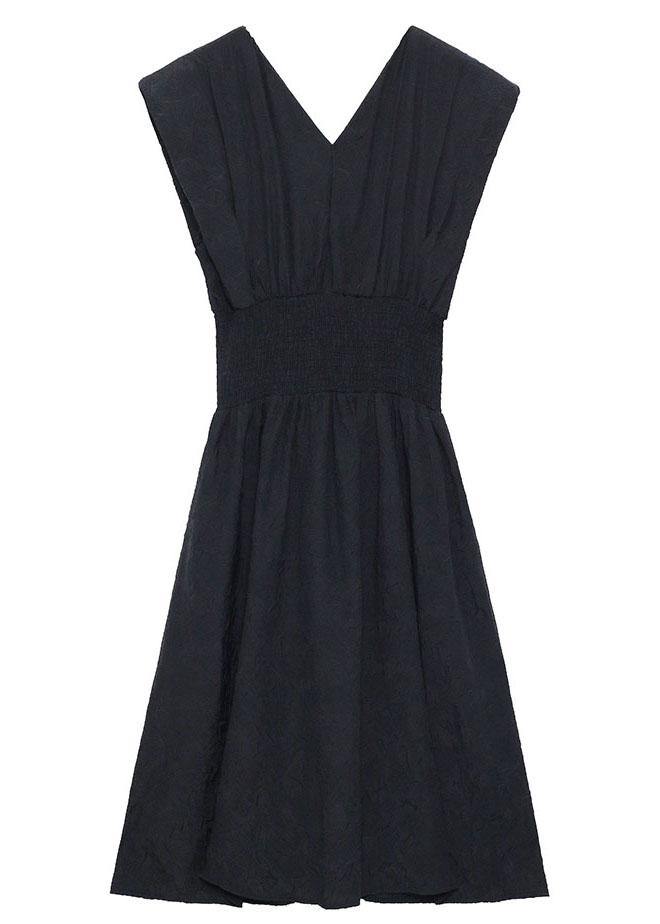 Black Cinched V Neck Sleeveless Summer Maxi Dresses