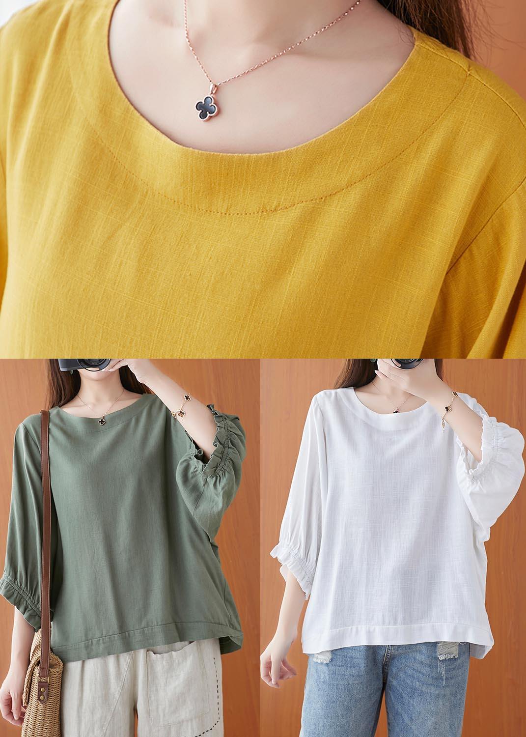 Yellow Ruffled Cotton Summer Shirt Top