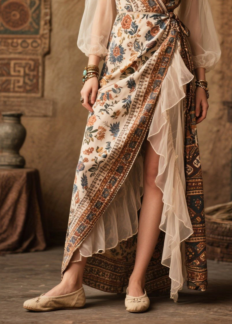 Beige Asymmetrical Patchwork Chiffon Tunic Dresses Summer
