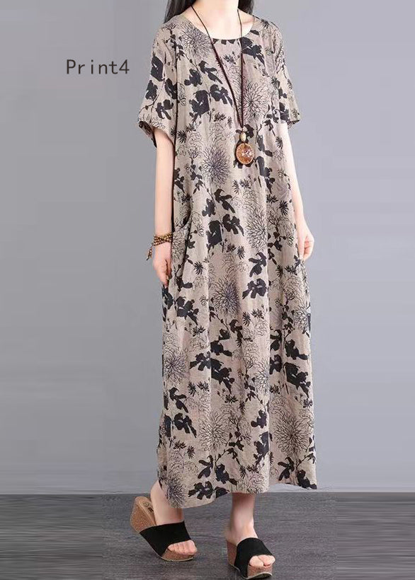 O Neck Print Patchwork Cotton Long Dresses Summer