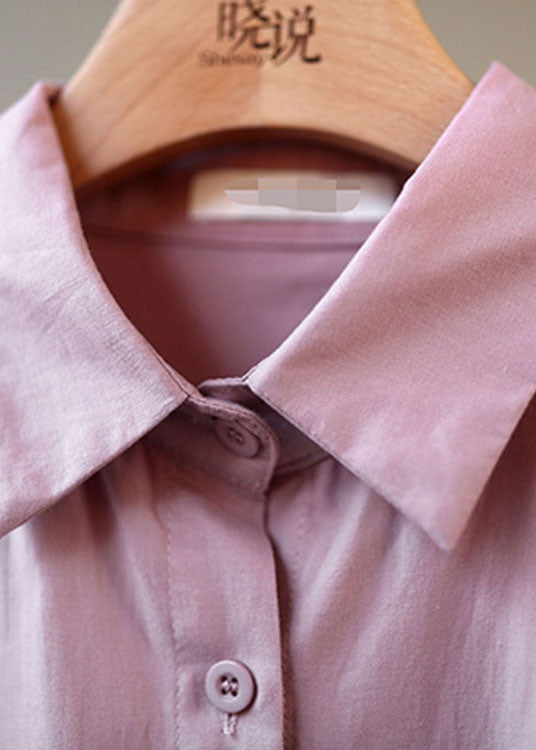 Pink Peterpan Collar Button Pockets Fall Shirt Long Sleeve