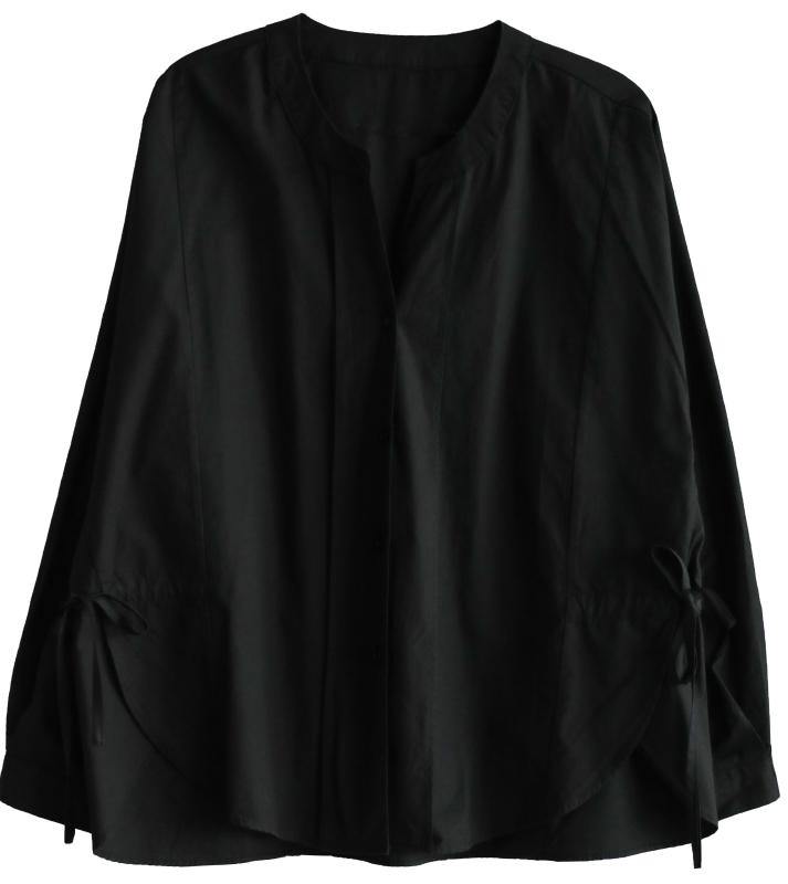 Natural Button Down Black V Neck Tops