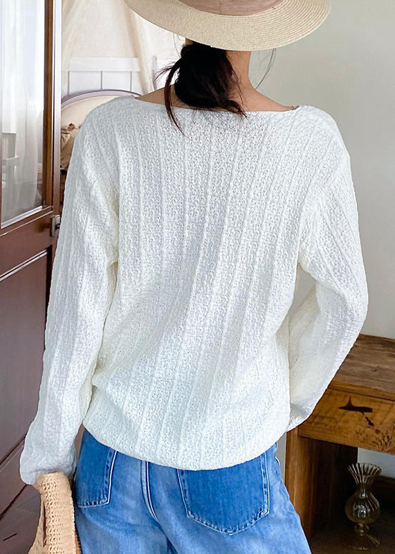 Beige Lace Up Thin Knit Top Spring