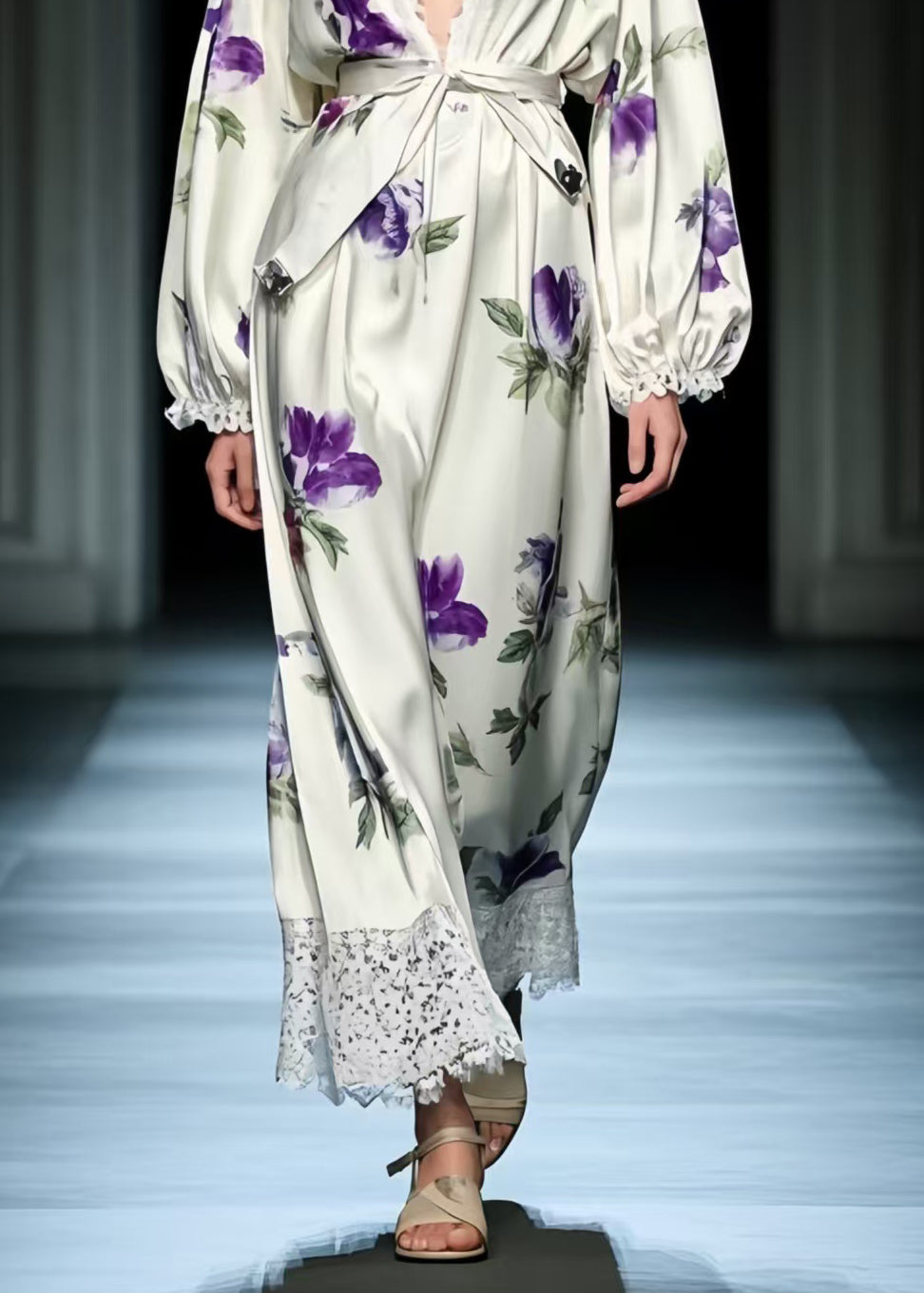 Purple Patchwork Silk Tunic Dresses Spring