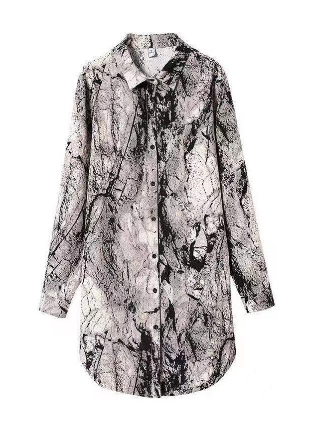 Boutique Black White Peter Pan Collar Button Print Blouse Tops Long Sleeve