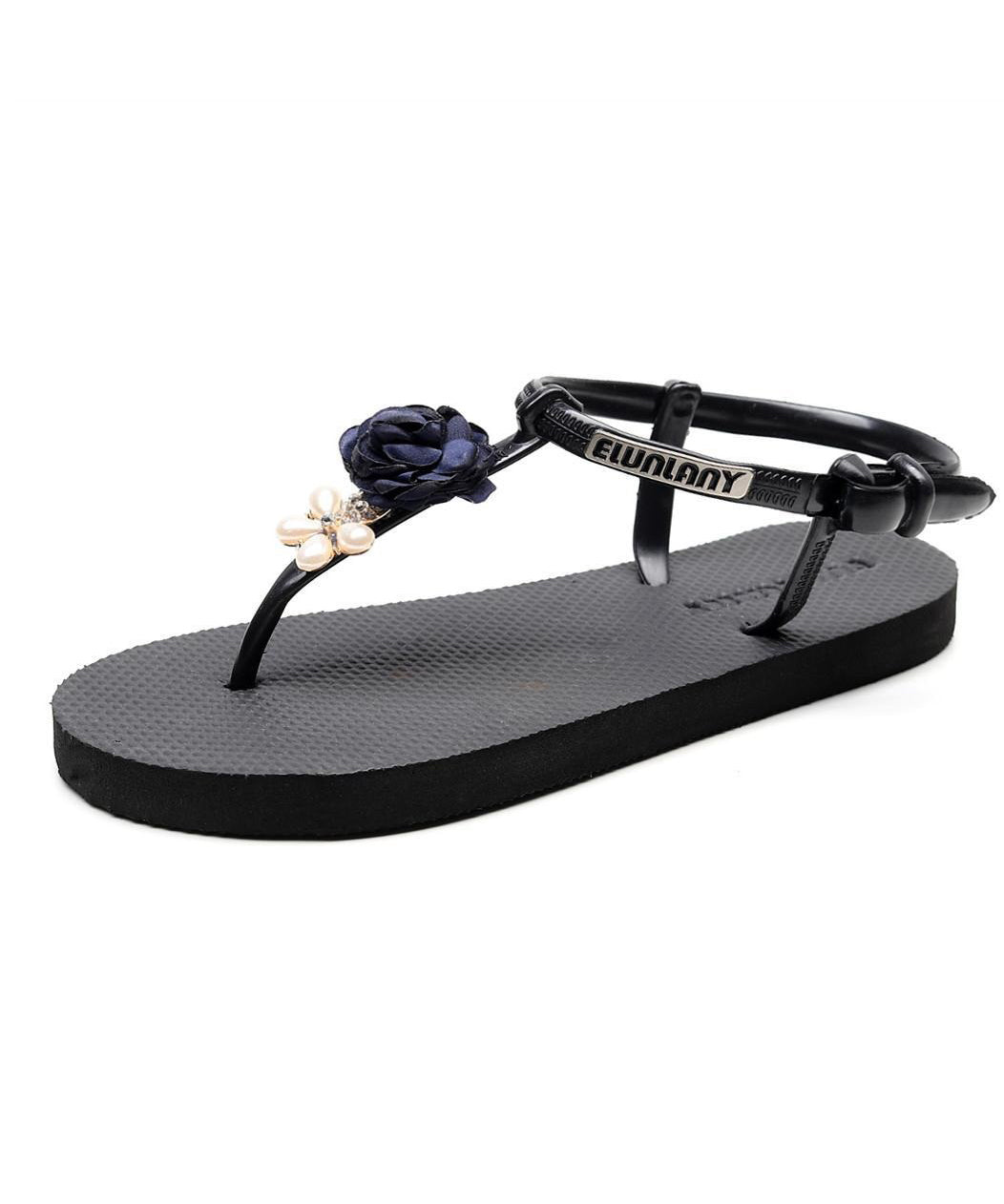 Navy Best Flat Beach Sandals Splicing Buckle Strap