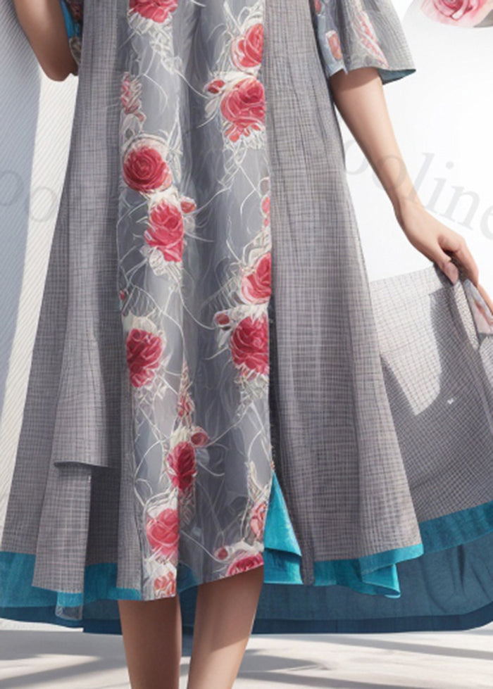 Diy Grey Print Patchwork Exra Large Hem Cotton Dress Summer