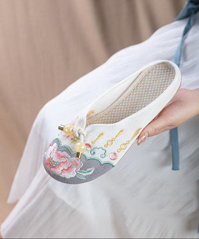 Grey Embroideried Cotton Fabric Splicing Slide Sandals