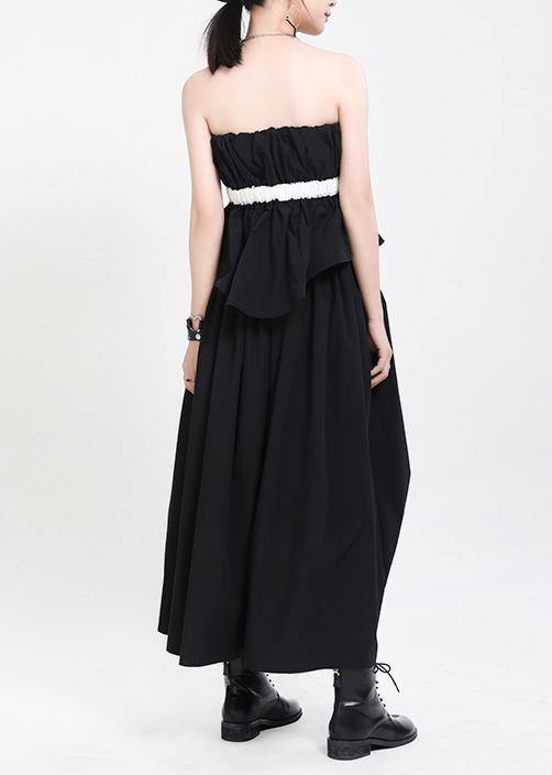 Handmade Black Patchwork Puff Sleeve Mid Dress Summer