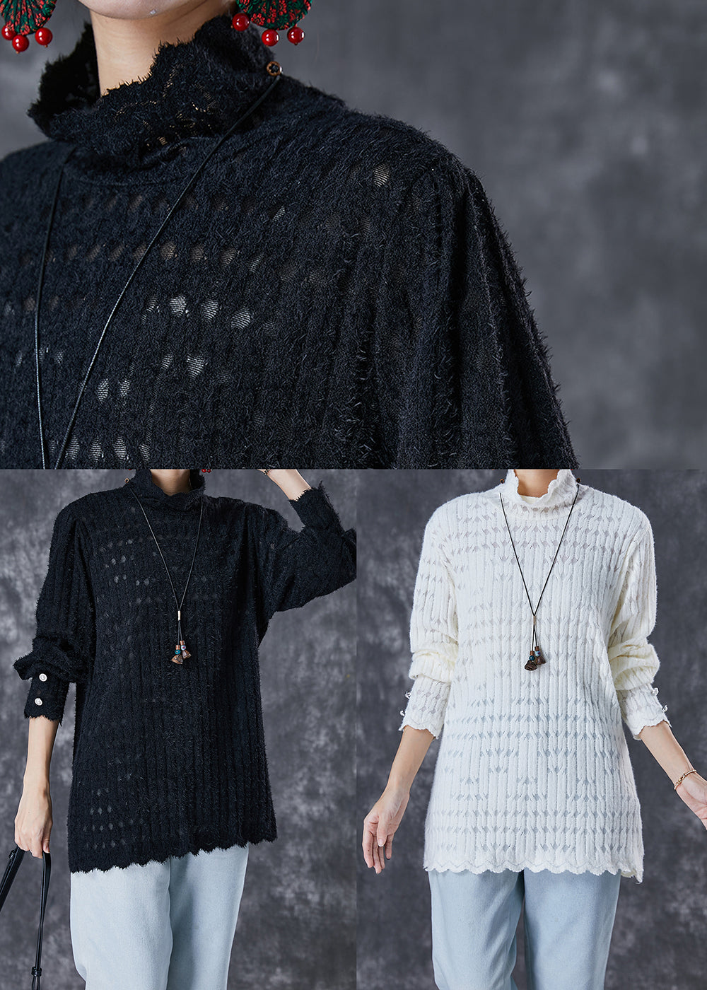 Black Turtle Neck Knit Shirt Tops Fall