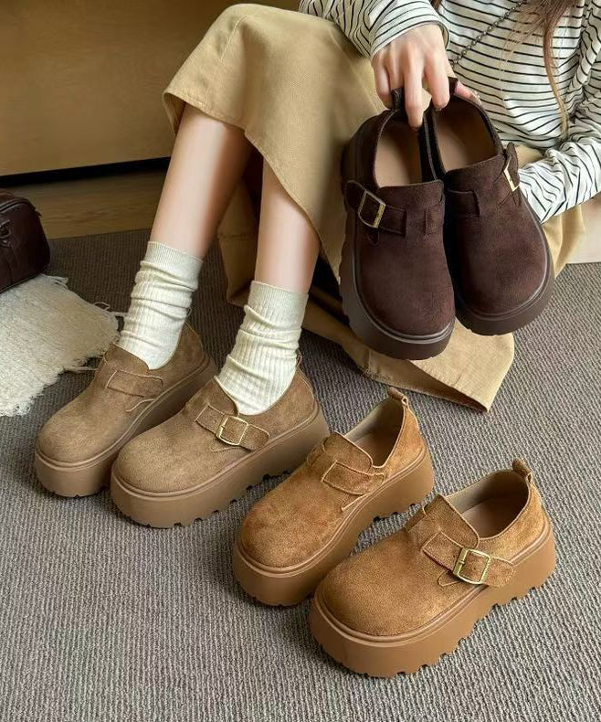Coffee Suede Splicing Platform Loafers for