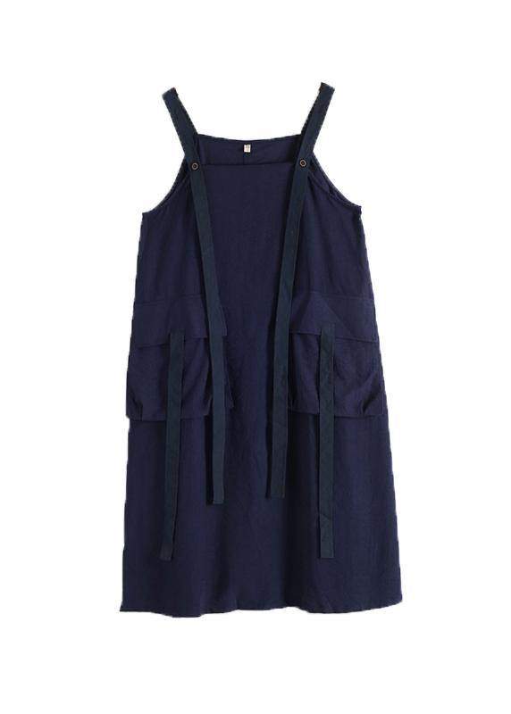 Spring Summer Cotton Skirt Blue Loose Large Sleeveless Dress