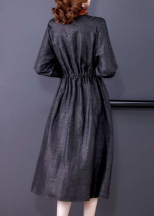 Black Patchwork Tie Waist Silk Fake Two Piece Trench Coat Long Sleeve