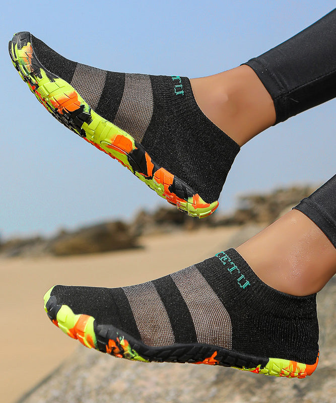 Black Cozy Breathable Mesh Splicing Flat Feet Shoes