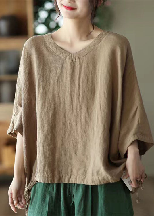 Green O-neck Embroideried Linen Top Long Sleeve