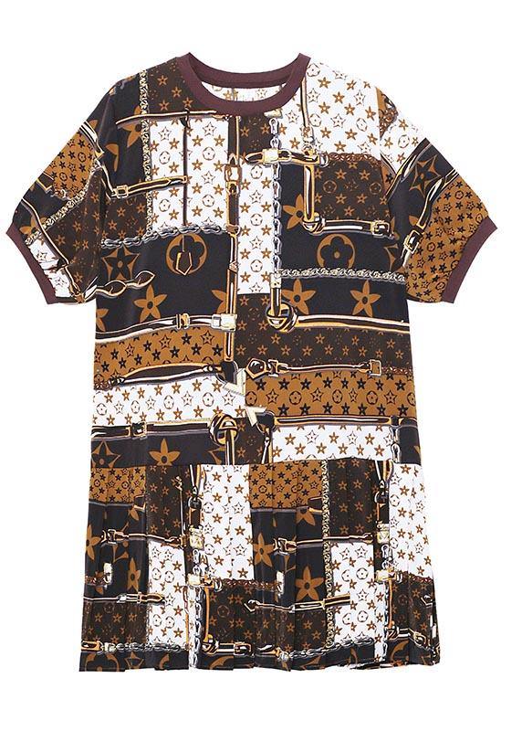 Fine Print O-neck Short Sleeve Vacation Dresses Summer