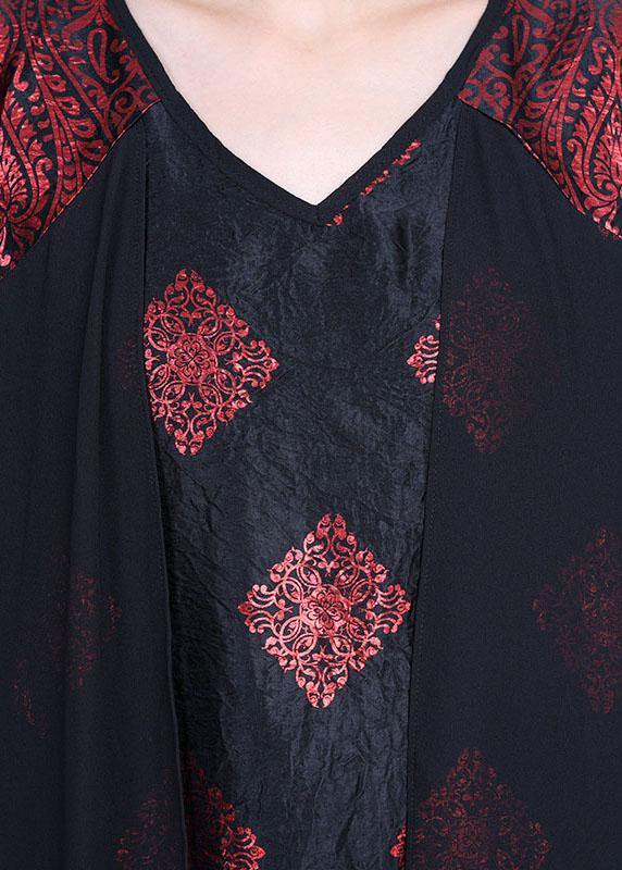 Red Print Patchwork Summer Silk Party Dress