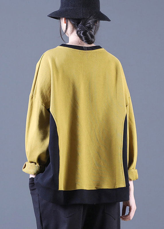 Yellow O-neck Patchwork Loose Fall Pullover Street Wear