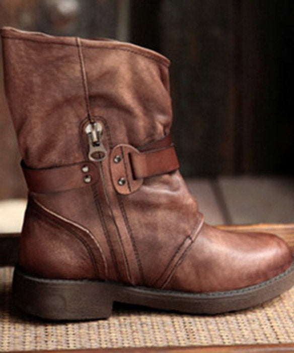 Brown Splicing Cross Strap Boots
