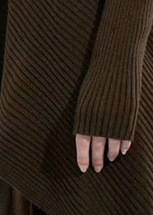 Diy Chocolate Turtle Neck Asymmetrical Wool Sweater Tops Long Sleeve Winter