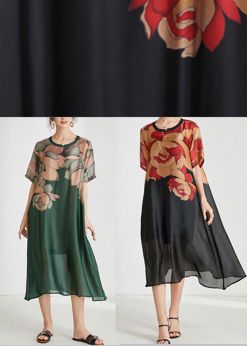 Simple Black Print Chiffon Short Sleeve Summer Dresses