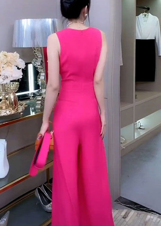 Novelty Rose V Neck Cotton Jumpsuits Sleeveless