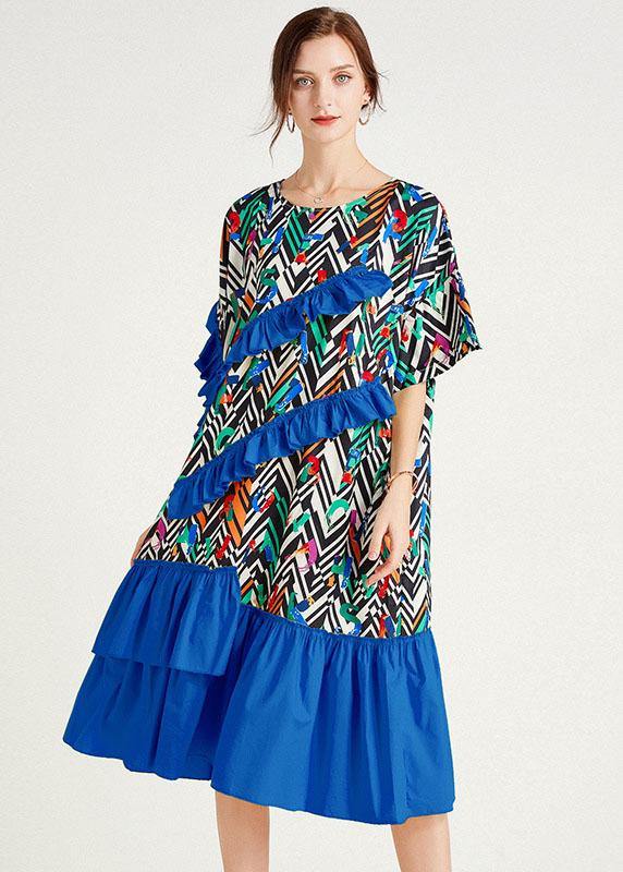 Orange Print Loose Ruffles Summer Long Dresses