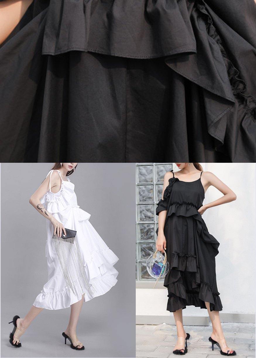Classy White Summer Asymmetrical Design Cotton Spaghetti Strap Dress