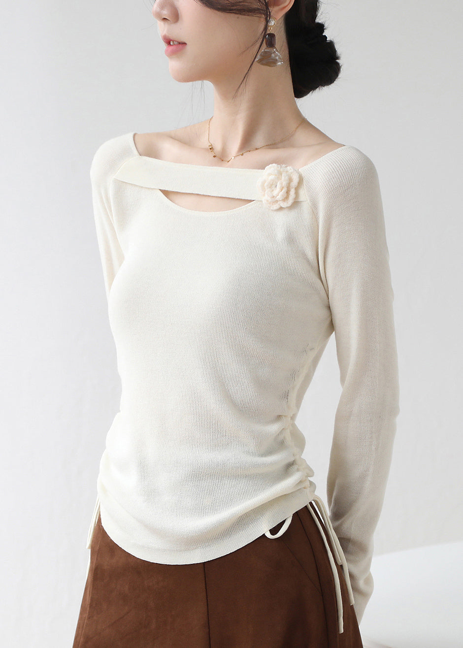 Classy Red Cinched Hollow Out Knit Shirts Winter