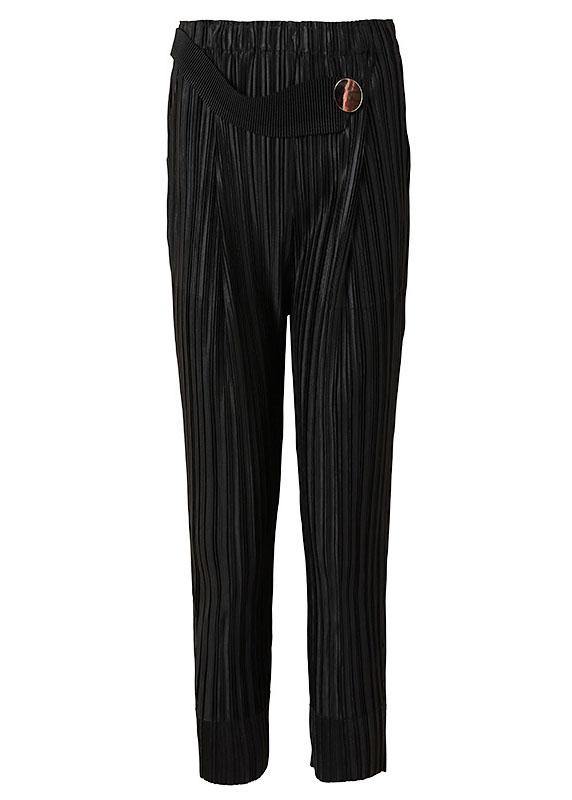 Italian Black Elastic Waist Button Harem Pants