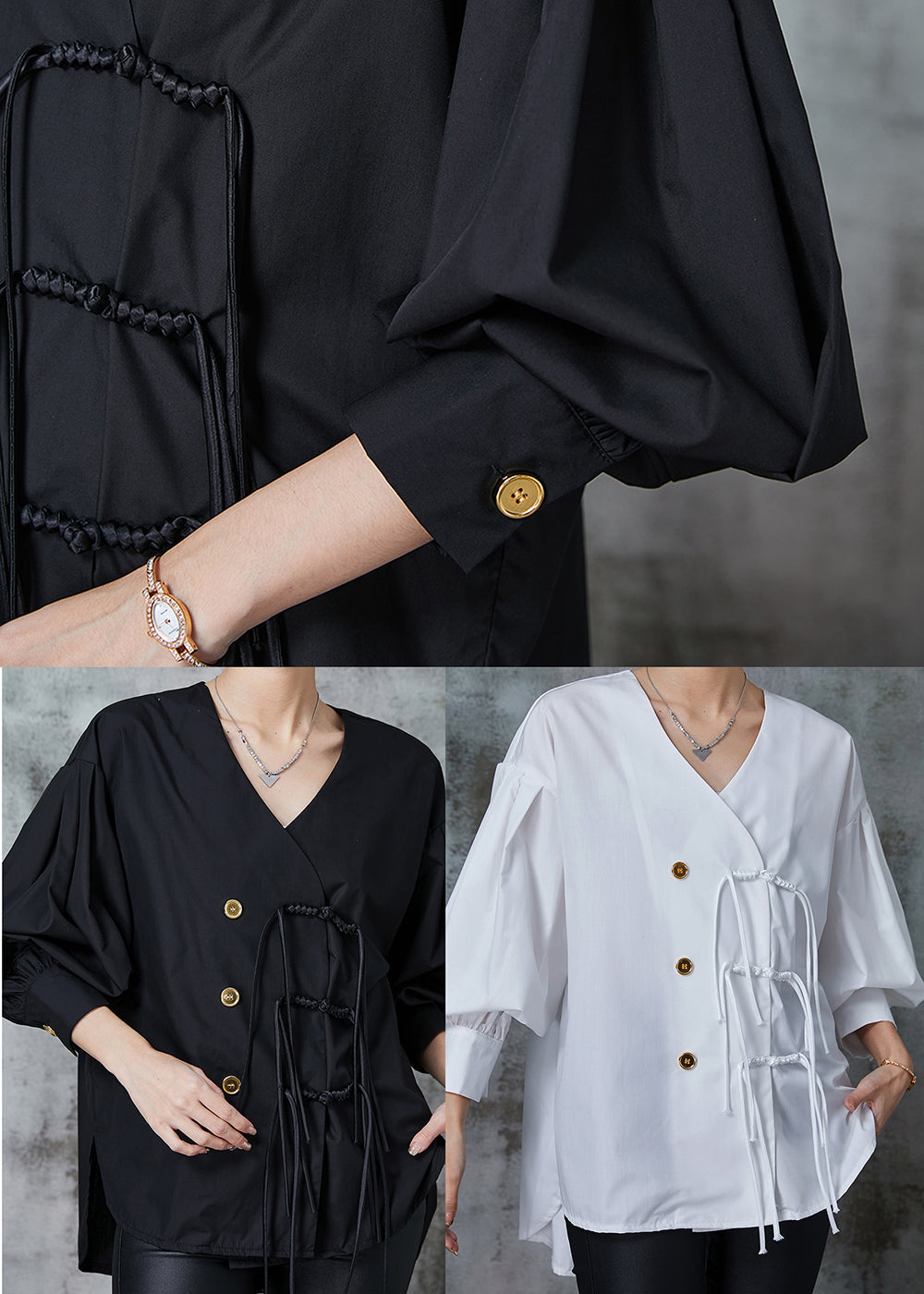 White Tasseled Cotton Oriental Shirt Tops Spring