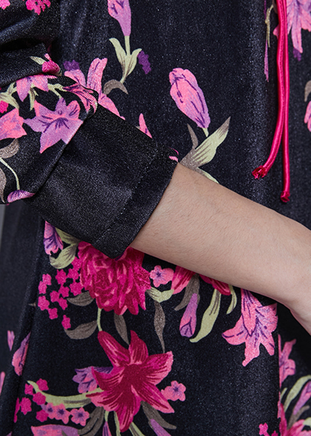 Chinese Style Black Print Silk Velour Mini Dresses Spring