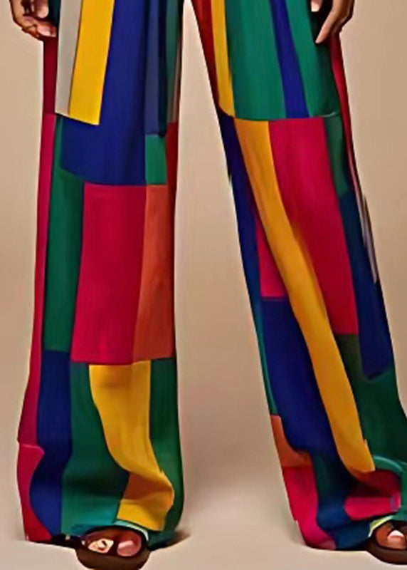 Colorblock Oversized Patchwork Chiffon Straight Pants Summer