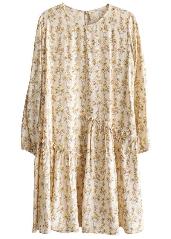 Art Beige Print Cotton Asymmetrical Design Summer Work Dress
