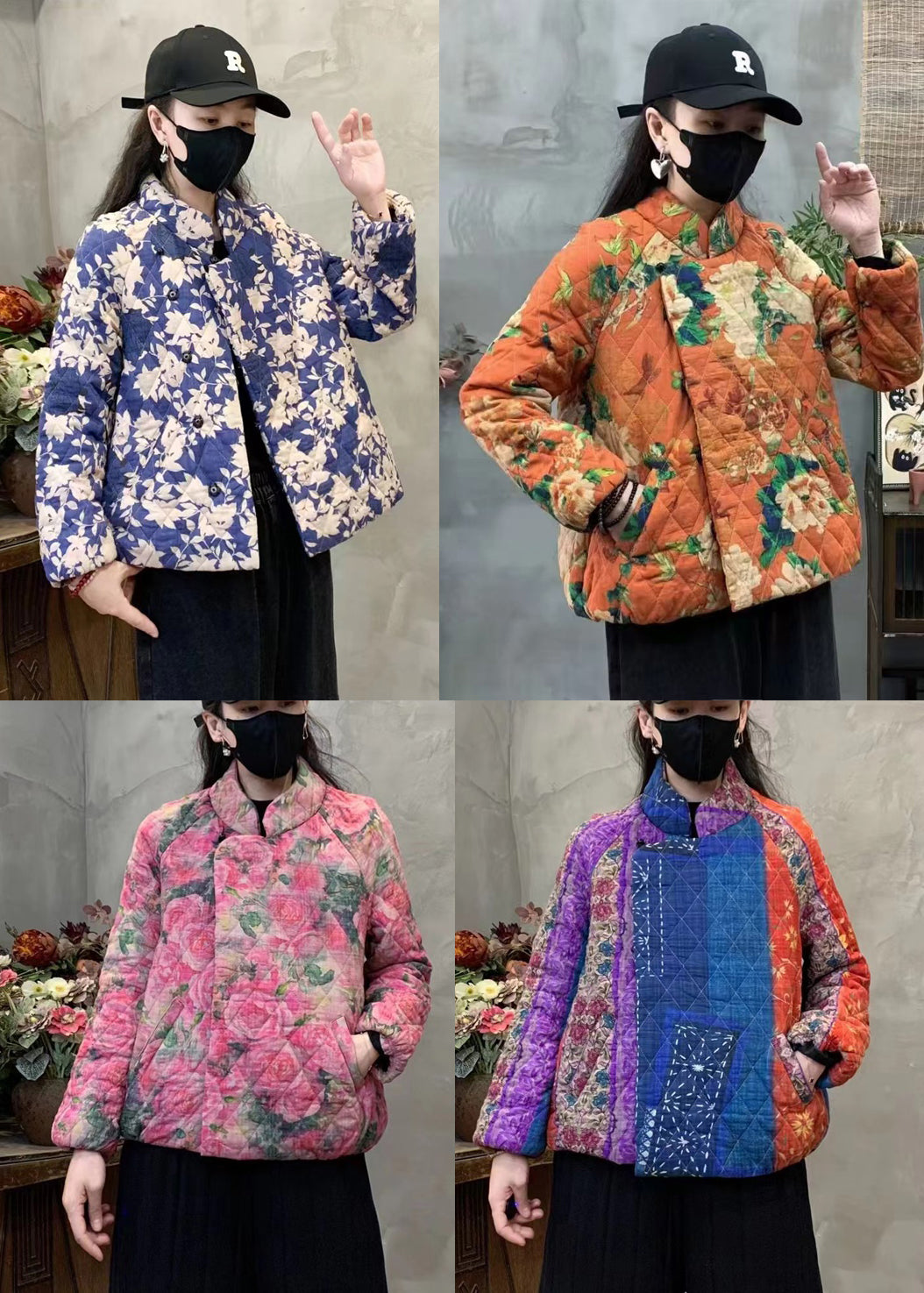 Orange Oversized Print Fine Cotton Filled Coats Winter