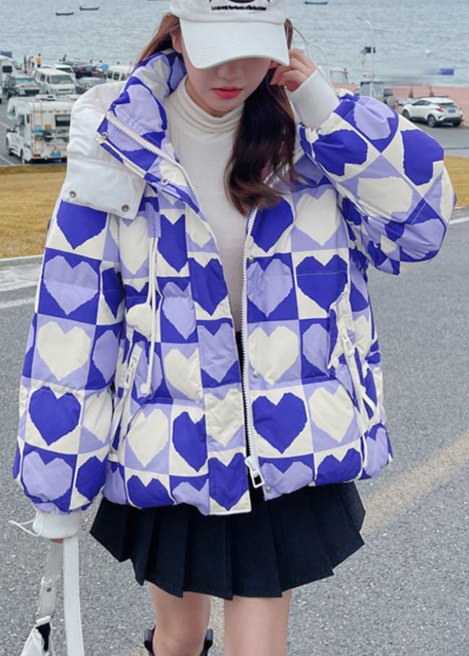 Pink Hooded Heart Print Fine Cotton Filled Jacket in Winter
