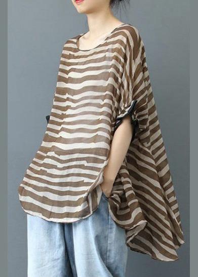 Chocolate Striped Clothes for O Neck Midi Blouse
