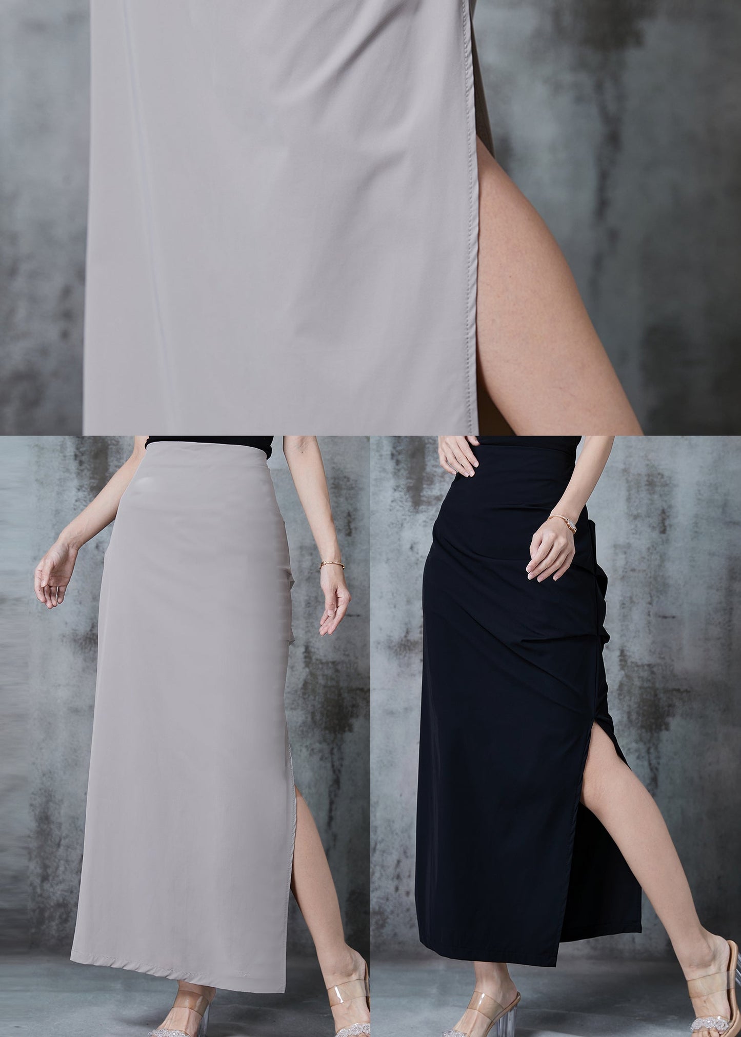 Grey Side Open Silm Fit Spandex Wraped Skirts Fall