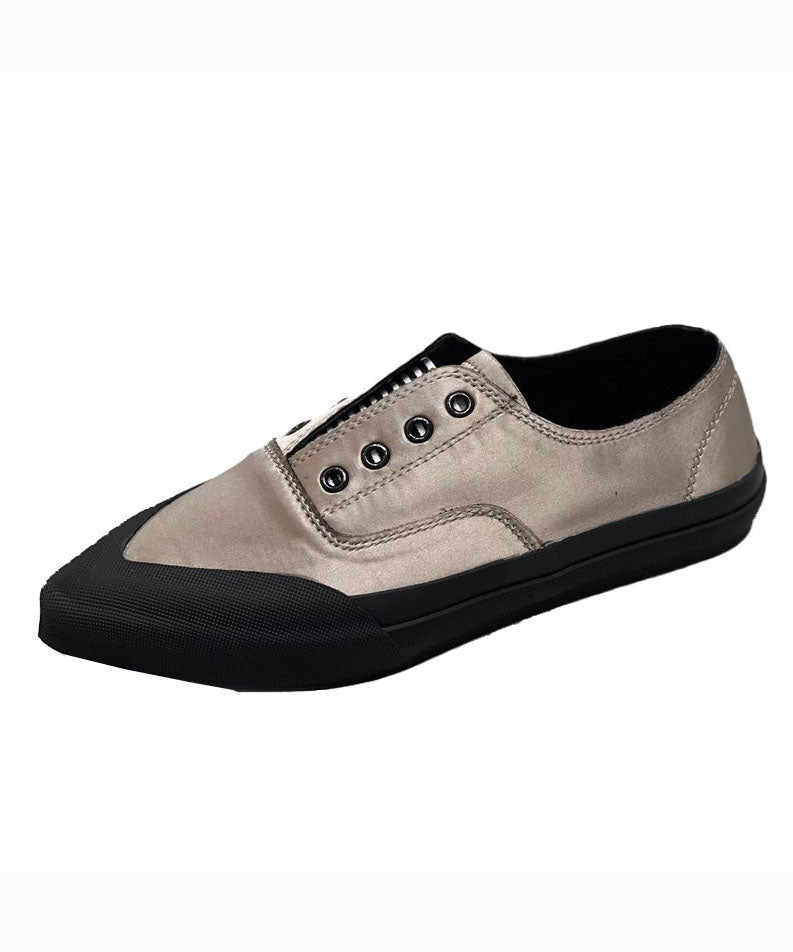 Khaki Silk Blended Boutique Splicing Pointed Toe Flat Shoes for