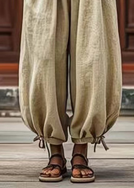 Light Green Elastic Waist Lantern Pants