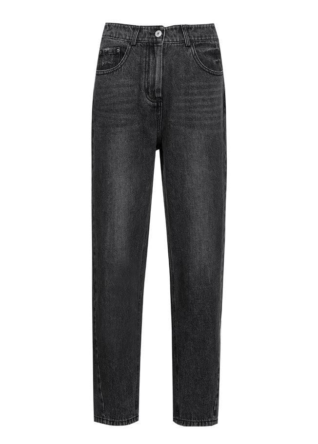 Novelty Black High Waist Pockets Straight Jeans