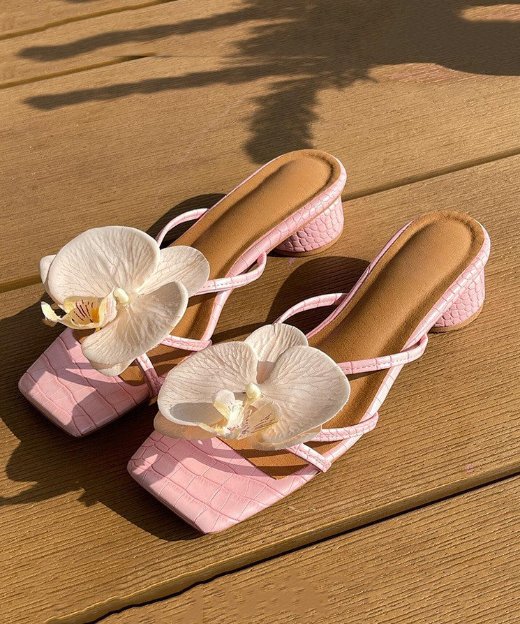 Pink Splicing Chunky Slide Sandals Peep Toe