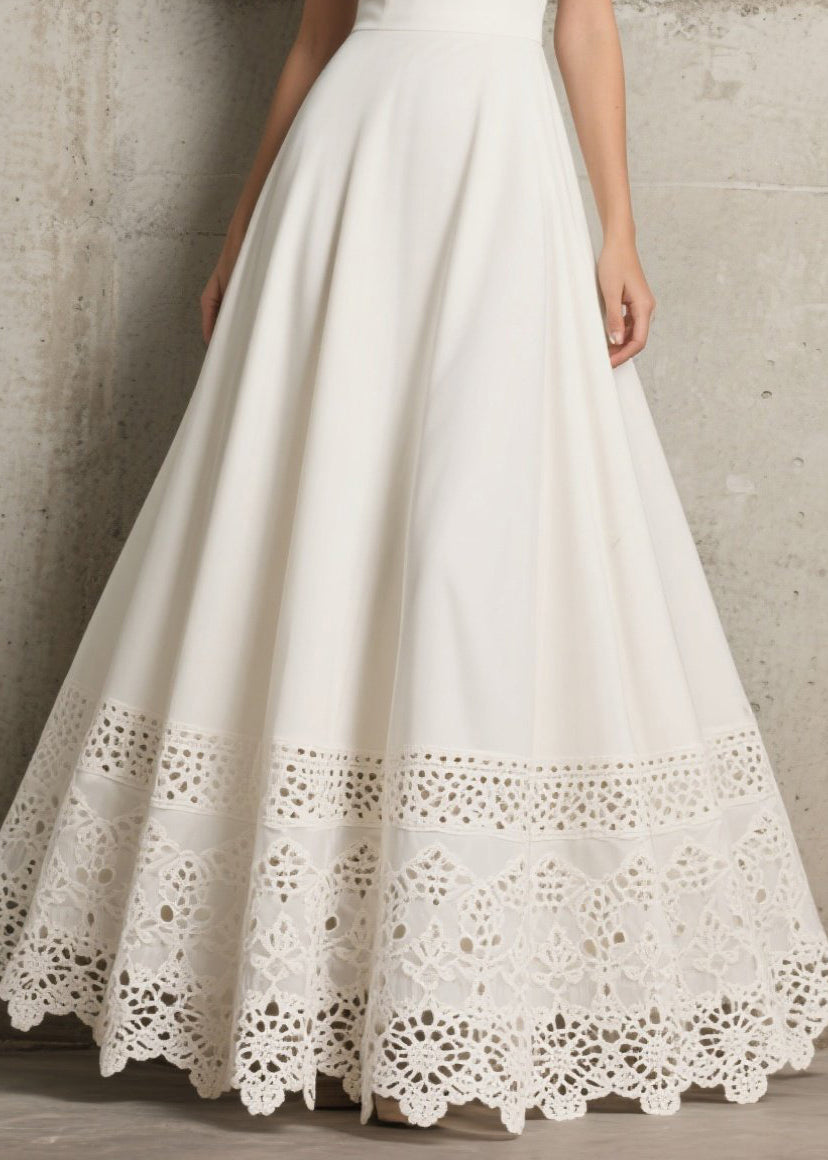 White Exra Large Hem Hollow Out Chiffon Dress Summer