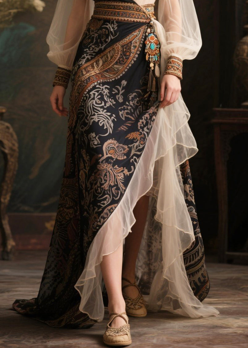 Style Black Exra Large Hem Patchwork Chiffon Long Dress Summer