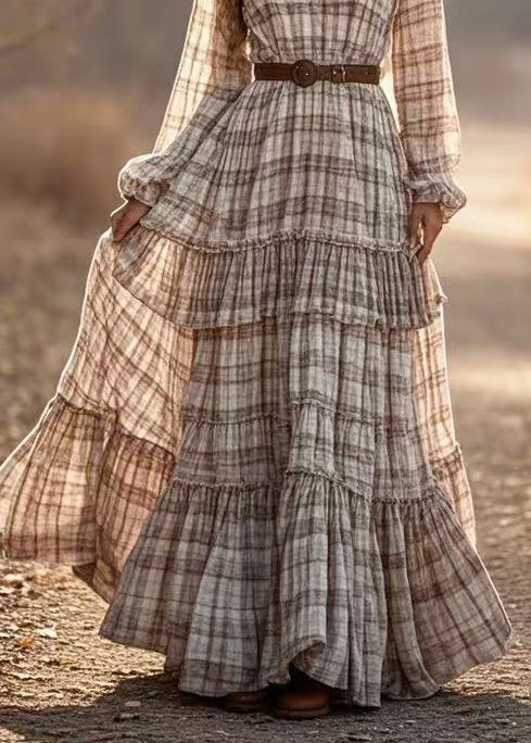 Diy Apricot Cinched Plaid Exra Large Hem Ankle Dress Spring