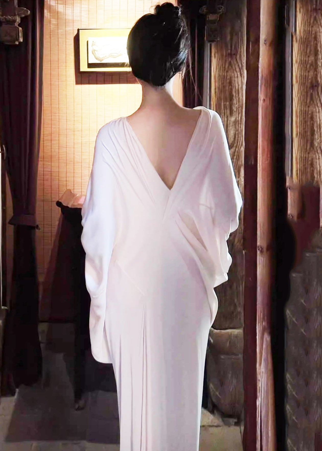 Apricot Backless Ice Silk Wraped Dress Summer
