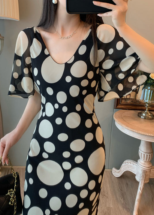 Black Print Chiffon Vacation Dresses Summer