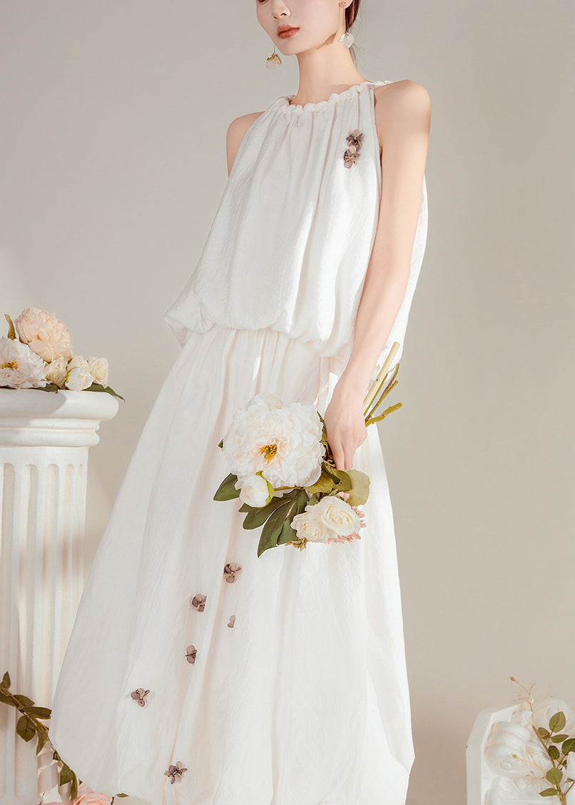 White O-neck Top and Maxi Skirts Two Pieces Set Summer